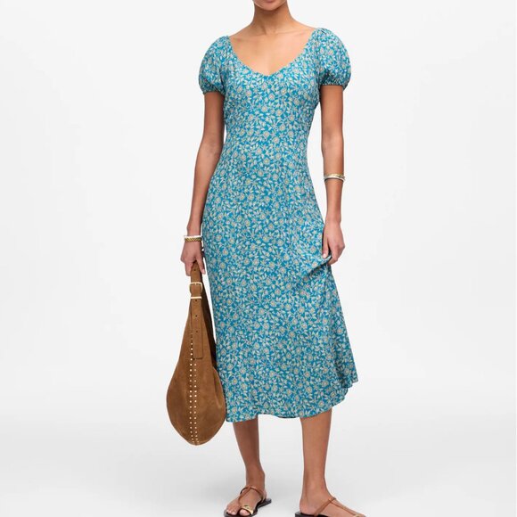 Madewell Cap-Sleeve Midi Dress in Floral NWT Size 4 - Picture 1 of 3